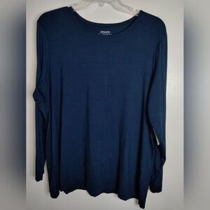Chico's (Size 4/XXL/22) Navy Blue Stretch Crewneck LS Basic Layer Top (NEW-NWT)